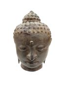 A 20th century bronze head of Buddha, height approx 30cm.