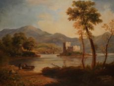 British School, 19th century, Scottish loch scene, possibly depicting Kilchurn Castle, oil on
