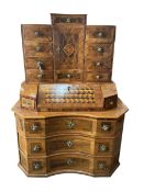 An 18th century south German parquetry inlaid bureau bookcase, width 129cm, depth 65cm, height