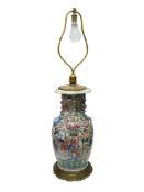 A 19th century Chinese famille rose vase now as a table lamp, height 80cm.