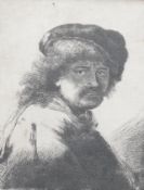 After Rembrandt Hermansz van Rijn (1606-1669), Self portrait,etching, 12.5 x 10cm Note: This etching
