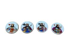 A set of four 19th Century French Porcelain card markers depicting kings, with receipt, 3cm in
