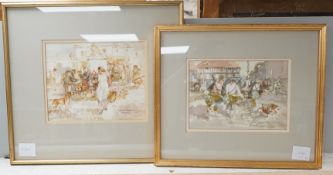 Roland Batchelor (1889-1990), market scenes, one titled ‘Pierreonds’, signed and dated ‘79, two