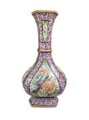 A Chinese famille rose porcelain vase, of faceted baluster form, decorated with birds and
