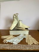A pair of 1860-1880 ladies cream ‘kid’ leather (goat skin) wedding boots, with classic elastic