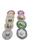 Nine English porcelain topographical painted plates, 19th - early 20th century, including Royal