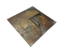 An engraved square brass sundial ‘ Turn Your Face To The Sun, The Shadows Will Fall Behind’, width