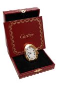 A boxed Cartier travel or desk timepiece, 2752, with booklet and case, 4.5cm high