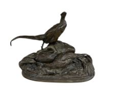 After Auguste Cain (French 1821-1894) a bronze group of a cock and hen pheasant, height 19cm.