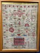 A large charming, naive needlework sampler, by Ellen Louisa Baker, aged 10 years, dated 1838. Worked