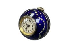 An early 20th century continental 800 standard white metal and blue enamel manual wind globe