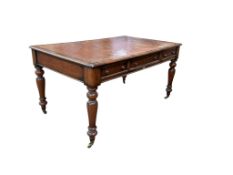 A reproduction Victorian style mahogany partner’s writing table, width 152cm, depth 94cm, height