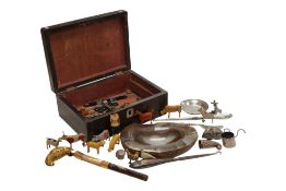A group of assorted Victorian and later collectables to include a parrot parasol handle, a small