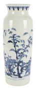 A Chinese blue and white sleeve vase, painted with swallows in flight amid rockwork,
