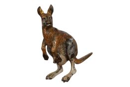 A Bergmann Austrian cold painted bronze figure of kangaroo and joey in its pouch, stamped mark '