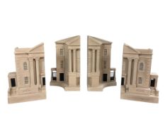 Two pairs of Timothy Richards ‘Queen Anne House’ composition bookends, larger 19cm.