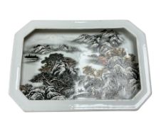 A Chinese rectangular porcelain tray, painted with mountainous landscapes, 17 x 24cm.