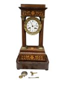 A late 19th century French marquetry inlaid rosewood mantel clock, height 49cm.