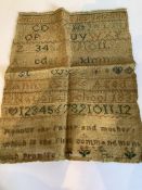 Three unframed samplers including a large Psalm sampler by Francis Wall, dated Feb 28th 1799, (32.