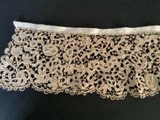 A 1650’s-1680’s ornate flounce of hand made Venetian Rose Pointe, needle point lace. The word ‘rose’