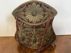 A late 18th century early 19th century Ottoman Empire bucket shaped reticule, of red velvet, heavily