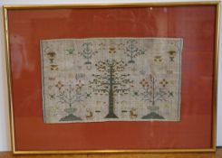 An unsigned or dated late 18th / early 19th century fine cross stitch Adam and Eve sampler. Worked