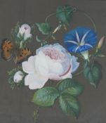 Henry Lock (Victorian school), butterfly amongst flowers, signed in pencil and dated 1853 to the