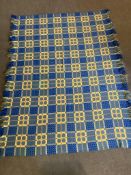 A 20th century blue and yellow Caernarfon (or Portcullis) geometric patterned, double weave,