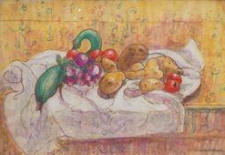 William de Belleroche (1912-1969), still life of vegetables, signed and dated July 17th 1968, crayon