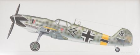 Mick Gillam, study of a Messerschmitt, BF 109 K, signed, gouache, 22 x 54cm