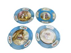 Four Sevres style porcelain figure painted plates, 19th century, diameters 24cm.