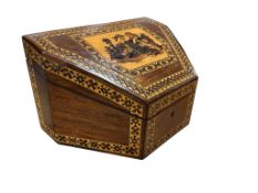 A Victorian Tunbridge ware wedge-shaped rosewood stationery box, with tessellated mosaic borders and