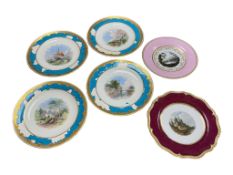 Two early 19th century Flight, Barr and Barr, Worcester plates and four Minton topographical plates,