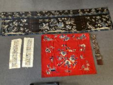 A late Qing Dynasty Chinese embroidered hanging with auspicious inscription to a grandson and an