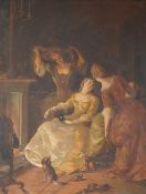 J. Noble, late 19th century, three ladies in a parlour, inscribed verso, oil on canvas, 44 x 34cm