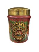 A 1930's painted earthenware shop tobacco jar 'Sweet Returns’ with brass cover, height 24cm.