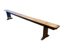 A French pine farmhouse bench, length 316cm, depth 35cm, height 50cm