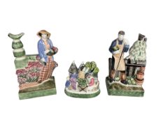 Three Rye pottery figure groups to include ‘The Country Gardener’, 25cm high
