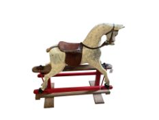 A half-size painted wood rocking horse for restoration, 82cm long, 76cm high to the top of the head