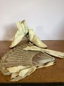 A pair of Victorian ladies 1880-1890 soft cream kid leather lace up ankle boots, a matching pair