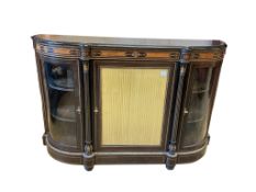 A Victorian ebonised, inlaid and gilt metal mounted credenza, width 164cm, depth 45cm, height 110cm