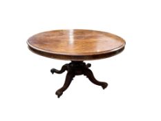 A Victorian mahogany breakfast table, on turned column and carved tripod base, diameter 130cm,