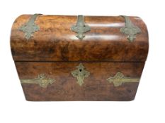 A Victorian brass mounted burr walnut domed stationery box, height 17cm, width 24cm.