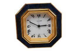 A Cartier octagonal travel clock with lapis enamel border, 7507, 7cm high