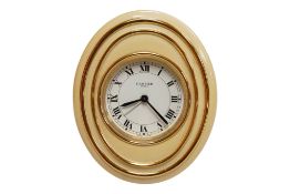 A boxed Cartier cream enamel travel clock, 7511, with box, 8.5cm high