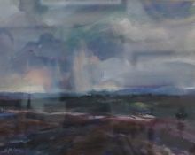 Mike Jones, ‘Stormy Moors’, signed, Chantry House Gallery label verso, acrylic, 21 x 26cm