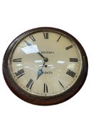 A Victorian mahogany fusee wall timepiece the convex dial marked Rostron London, diameter 37cm.