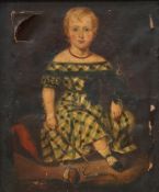 First half 19th century, naive school, Portrait of a young girl with a cavalier King Charles