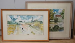 Andrew Low, French landscapes, one signed, inscribed and dated 1987, two watercolours, largest 39