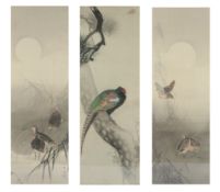 Japanese School (Meiji period, 1868-1912)Quail, Snipe and Peacockthree watercolours on silk,each